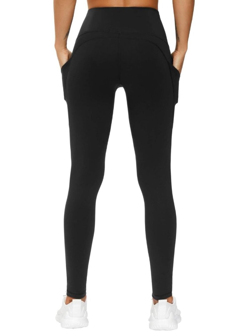 Women's Black Elastic Thick High Waist Tummy Control Workout Yoga Leggings - Picture 3 of 6